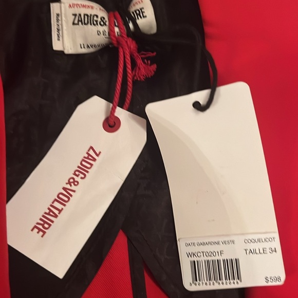 NWT $598 Zadig & Voltaire Date Gabardine Blazer Jacket Size 34 Red Wool Blend - Picture 8 of 16